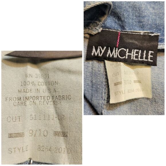 My Michelle Vintage Jumpsuit Overalls Denim Plunging Neckline Colorful Gemstones - Picture 13 of 16